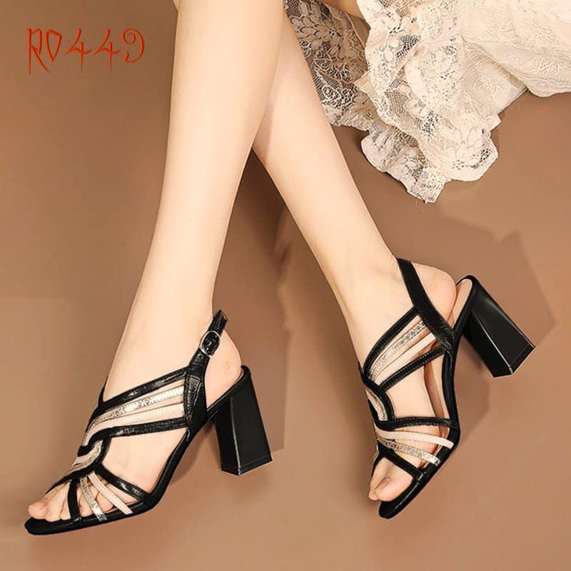 Giày sandal nữ cao gót 7p hàng hiệu rosata hai màu đen nâu thời trang ro449