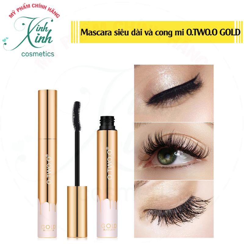 Mascara không thâm nước thương hiệu O.TWO.O GOLD, Mascara uốn cong và làm dày mi sợi siêu mịn tạo hiệu ứng