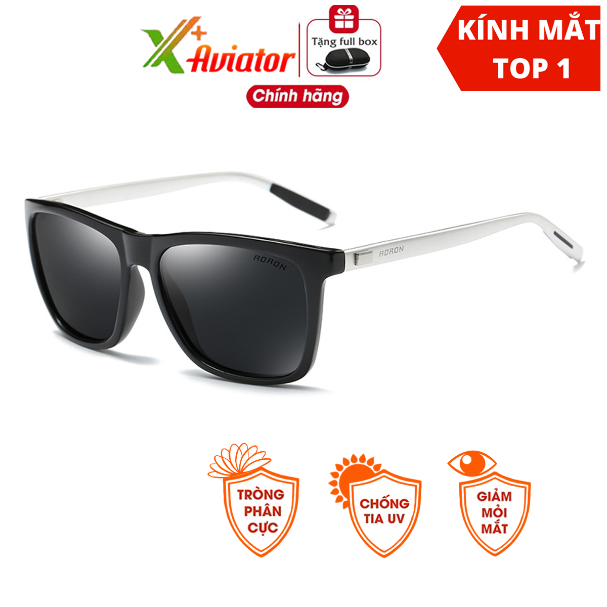 Kính Mát Nam Nữ, Mắt Kính Phân Cực Thời Trang Chống Tia UV400, Gọng Kính Vuông Magie A387 Aviator Aoron
