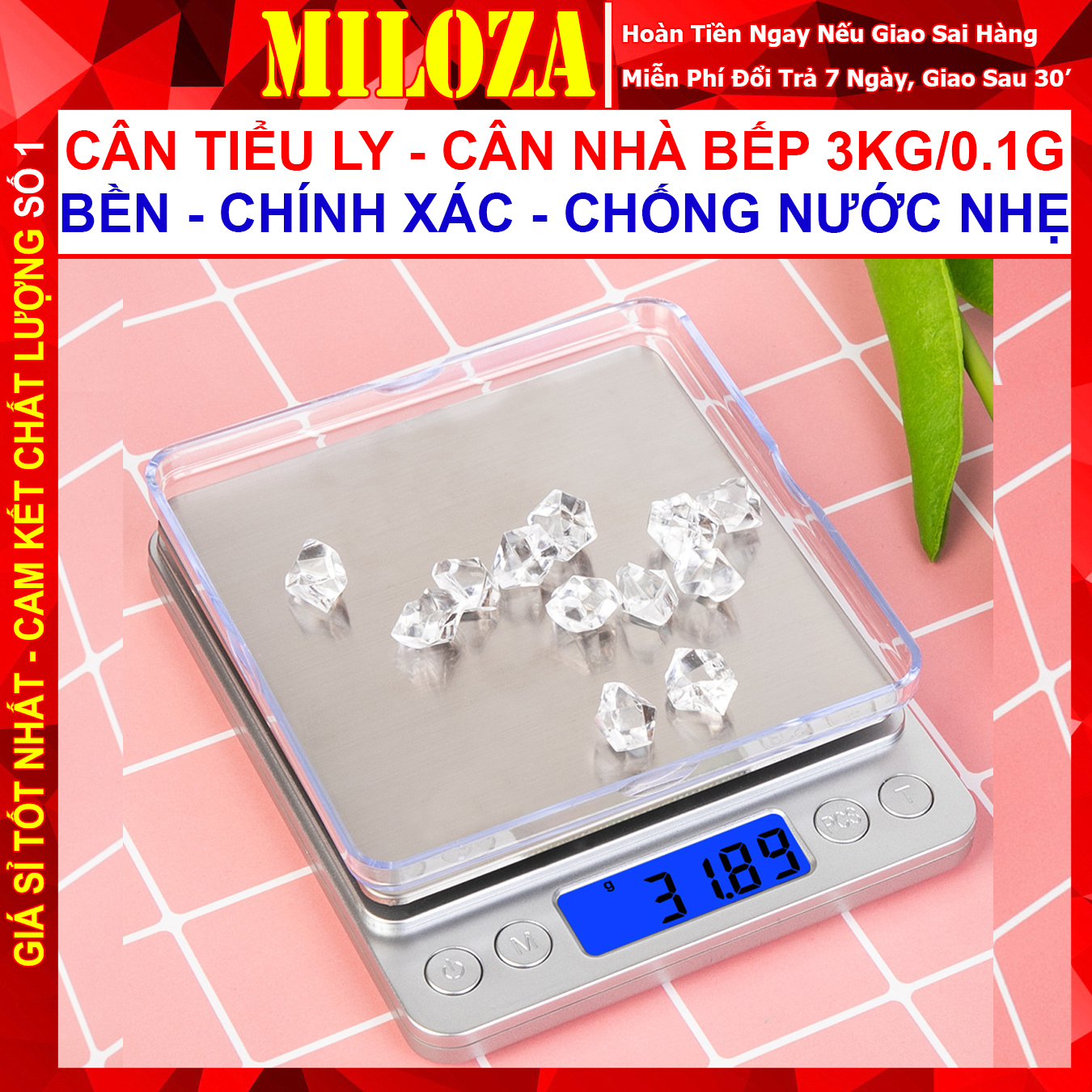 Cân điện tử nhà bếp 3kg - cân tiểu ly điện tử nhà bếp - cân thực phẩm nhà bếp - cân tiểu ly làm bánh - tặng pin + 2 đĩa - miloza