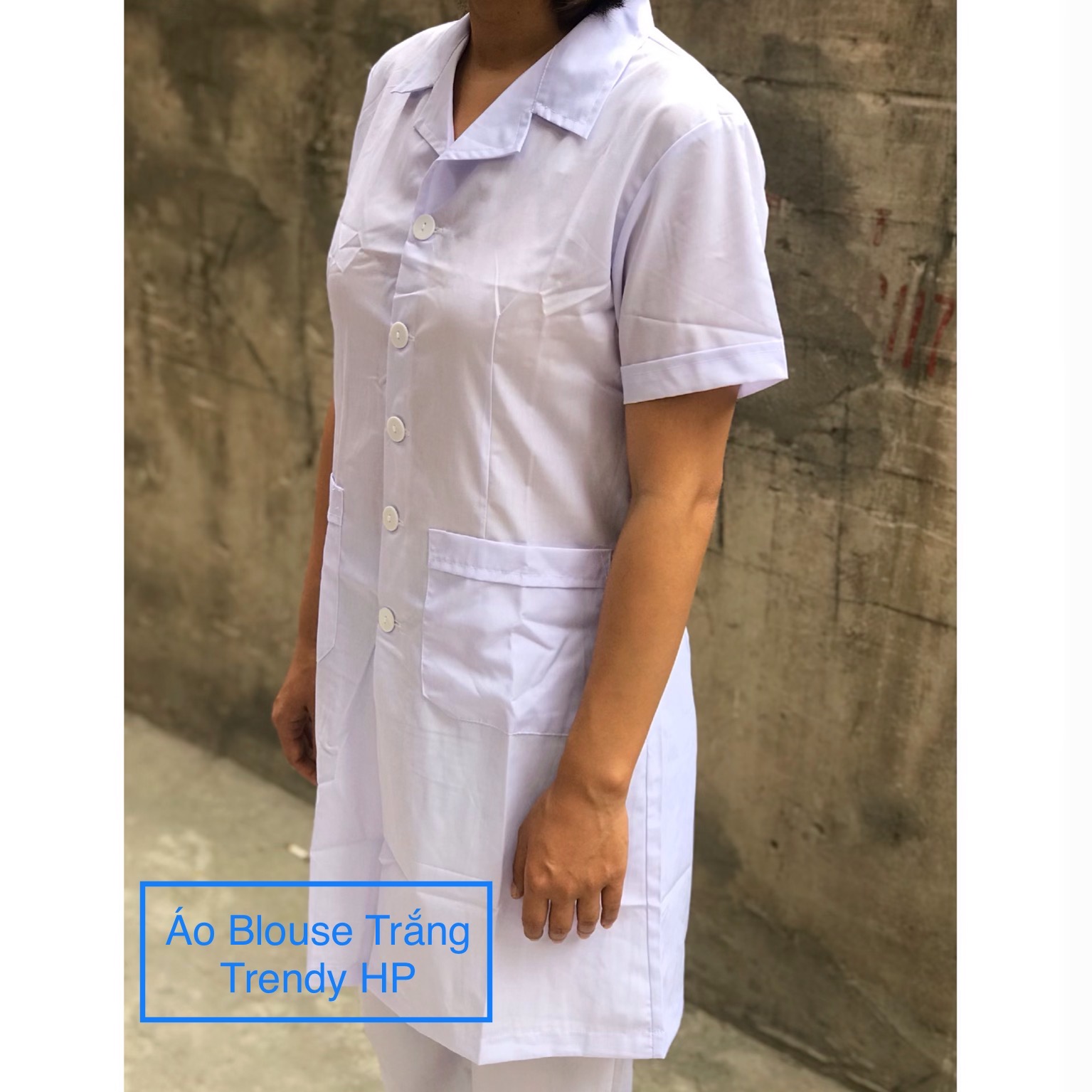 Áo blouse bác sĩ cộc tay chất Lon Nhật mát - Áo choàng blouse nữ cộc tay