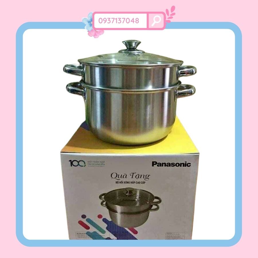 Nồi xửng hấp 2 tầng panasonic 24cm vừa là nồi hấp. Nồi luộc gà. Nấu canh... bỏ xửng hấp ra là 1 cái nồi riêng