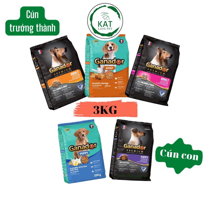 Thức ăn hạt cho chó ganador - dành cho chó con, chó trưởng thành - gói 3kg - kat store