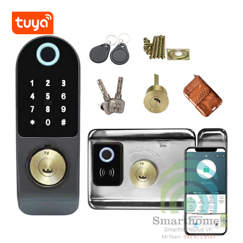 Khóa Cổng Vân Tay Thẻ Từ 2 Mặt Đọc Wifi Tuya SHP-IDL10B