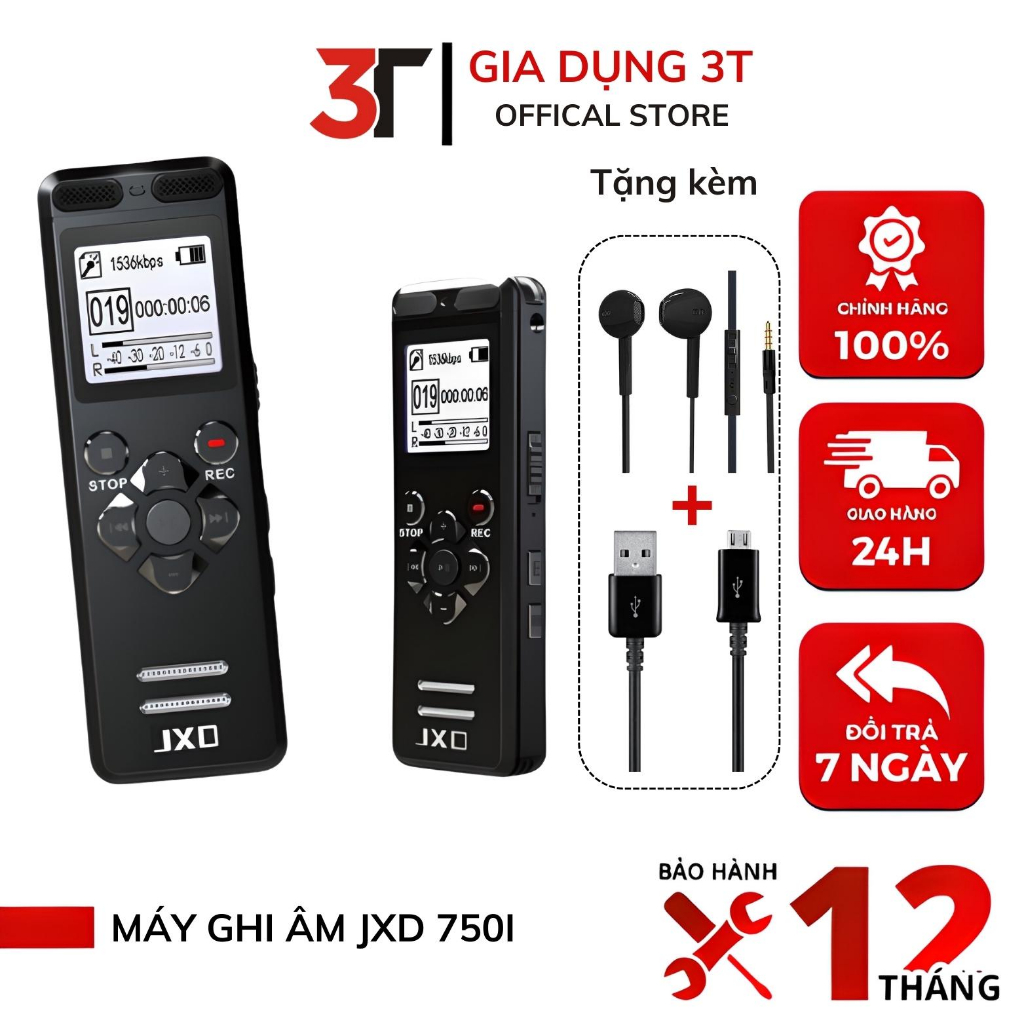 Máy ghi âm JXD 750i mini dung lượng 16GBGhi âm liên tục lên tới 715 giờ Tự ghi âm thông minh lọc âm tốt BH 12 tháng