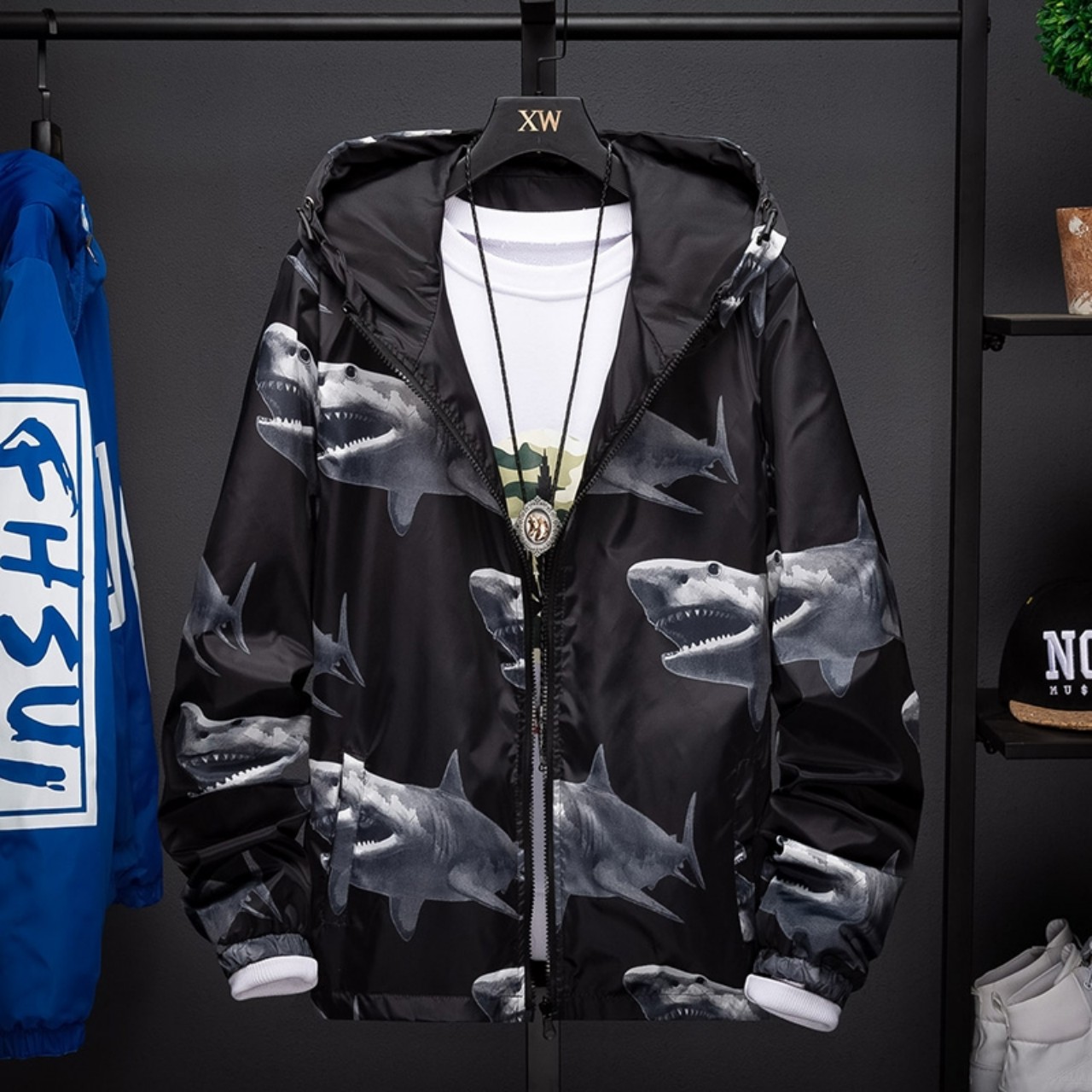 ÁO KHOÁC DÙ 3D NAM NỮ PHỐI HÌNH CÁ MẬP SIÊU ĐẸP T.P836