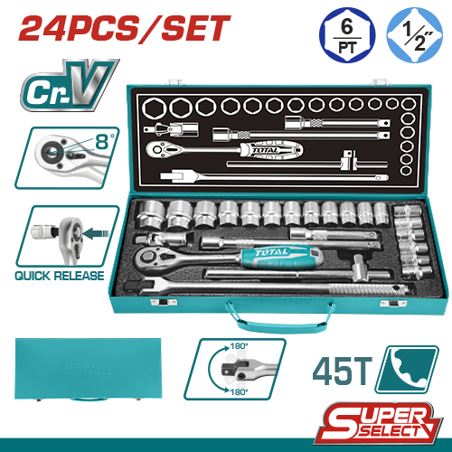 Bộ 24 cái đầu tuýp 1/2inch total tht121242 - chính hãng - xsafe