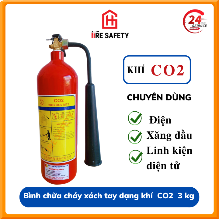 Bình chữa cháy khí CO2 3kg MT3 chuyên dùng cho đám cháy điện , xăng dầu , linh kiện điện tử đúng tiêu chuẩn pccc