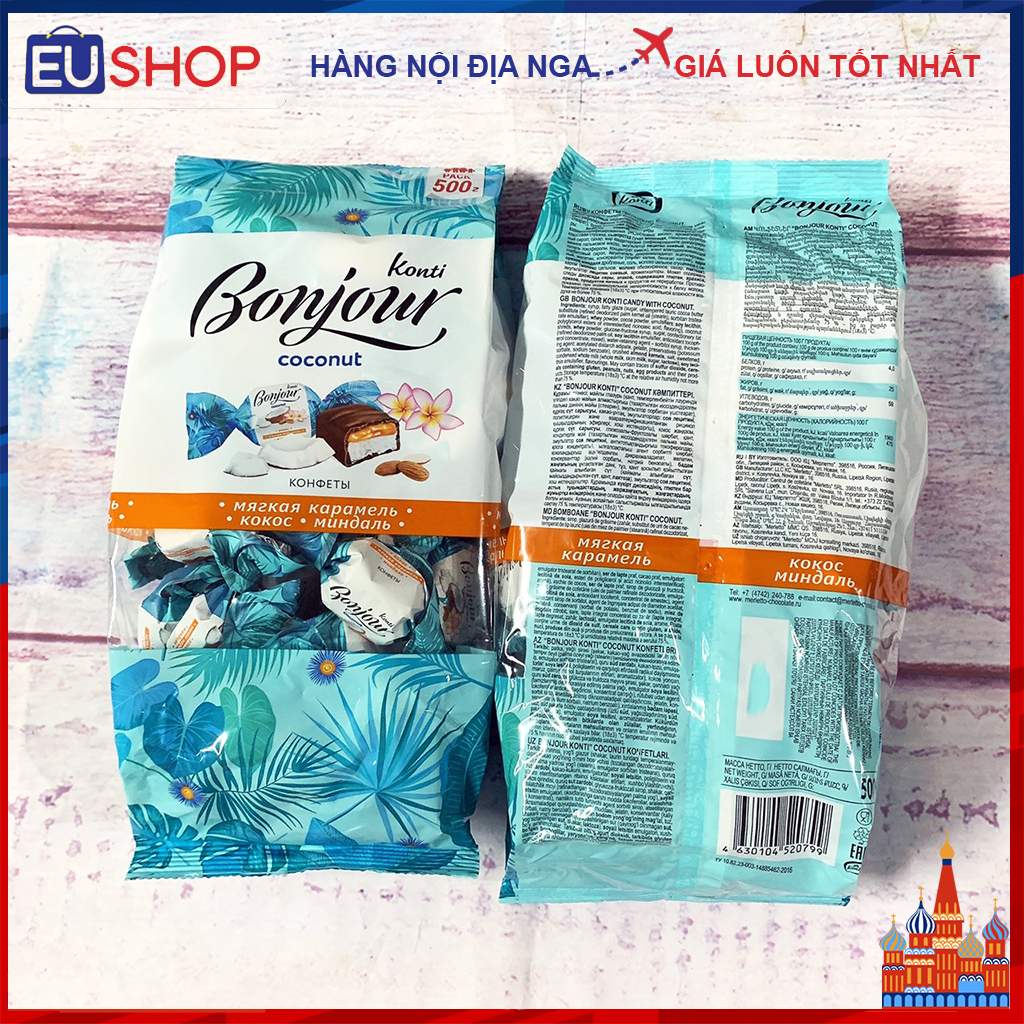 Kẹo socola dừa hạnh nhân Konti Bonjour Coconut 500G
