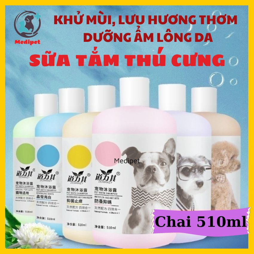 Sữa tắm Douliqi cho chó mèo dầu tắm diệt ve rận bọ chét khử mùi hôi dưỡng lông mượt tránh rụng lông trị viêm da 510ml - Medipet