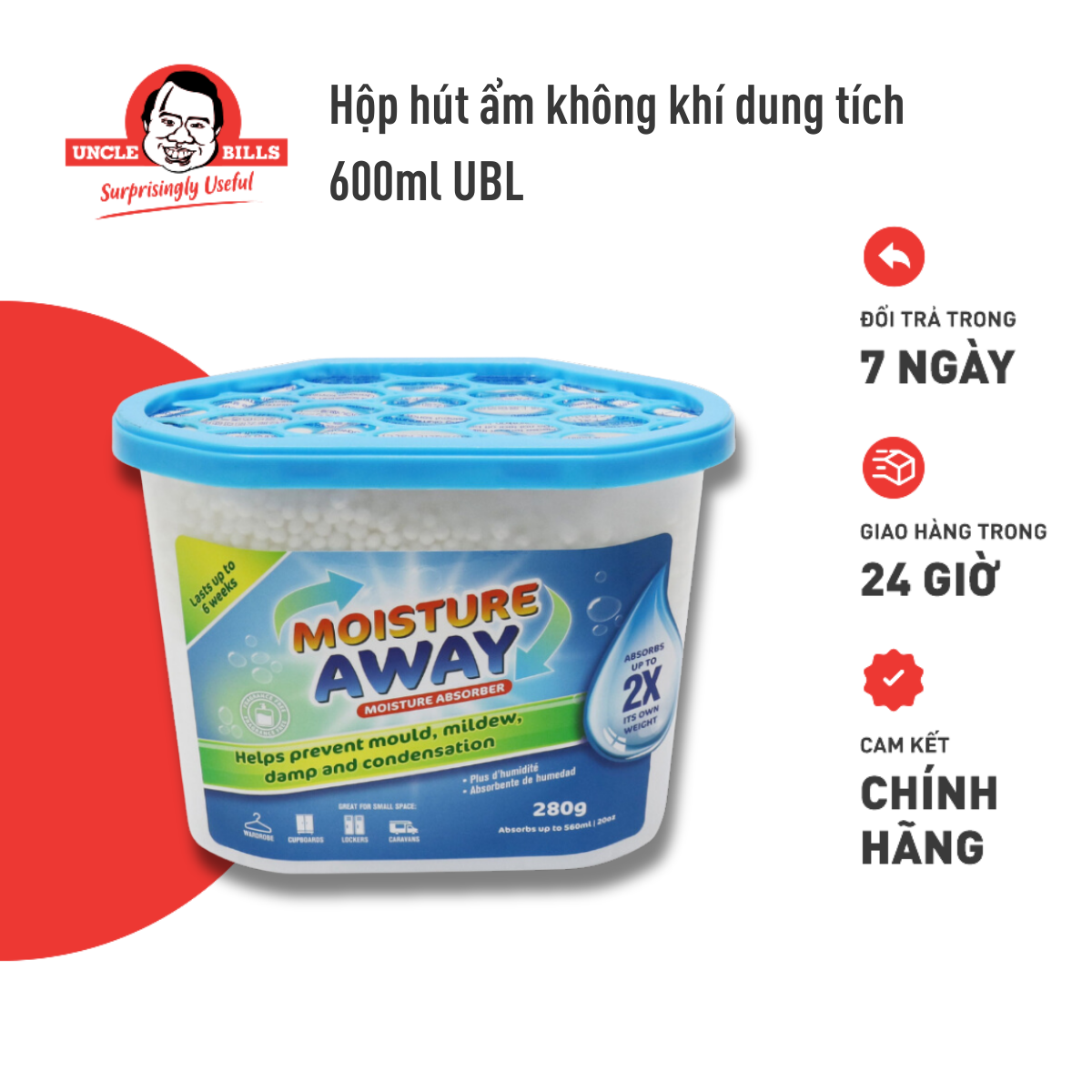 Hộp hút ẩm không khí uncle bills ba0391 dung tích 600ml cho tủ quần áo tủ giày - hàng nhập khẩu chính hãng