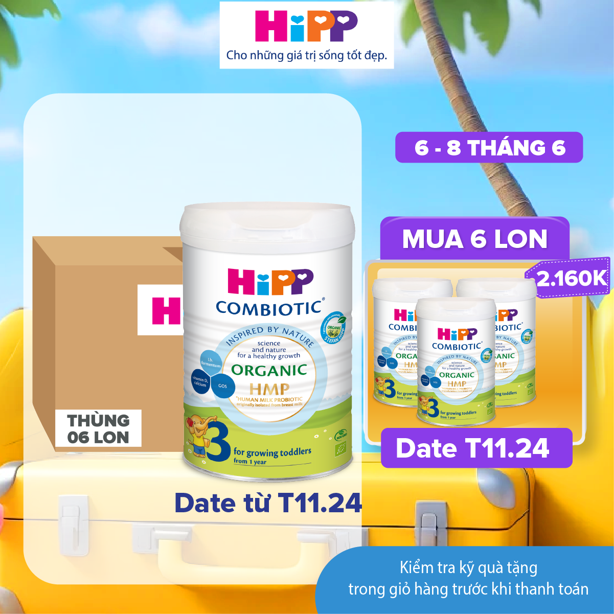 Thùng 6 lon Sữa bột dinh dưỡng công thức HiPP 3 Organic Combiotic hỗ trợ, tăng cường sức khoẻ hệ miễn dịch, bổ sung omega 3,6 dành cho trẻ dưới 1-3 tuổi
