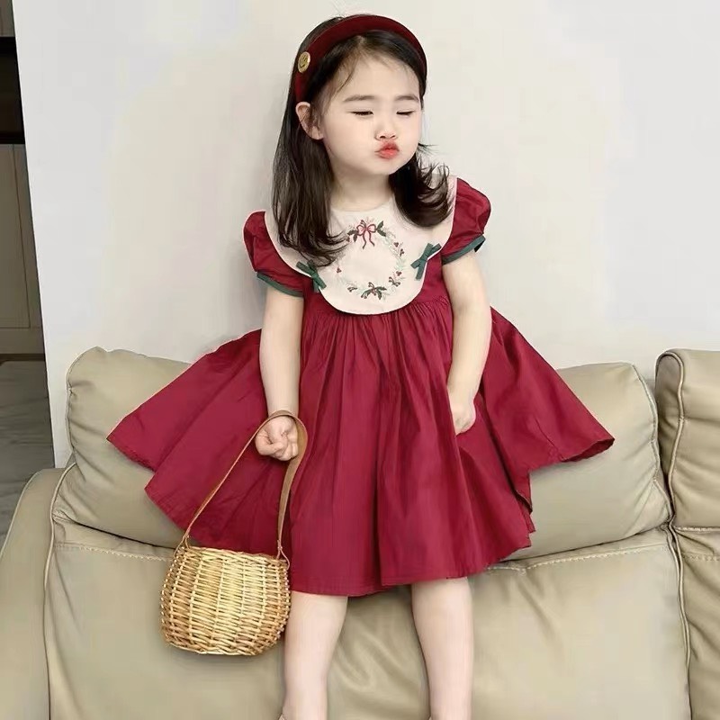 Quần áo bé gái--váy cổ thêu tay bồng 8-30kg annakids