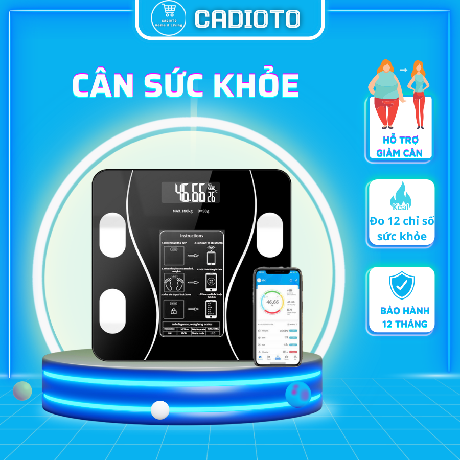 Cân Điện Tử Sức Khỏe Kết Nối Với Điện Thoại Đo Chỉ Số Sức Khỏe Kiểm Soát Chế Độ Ăn Uống