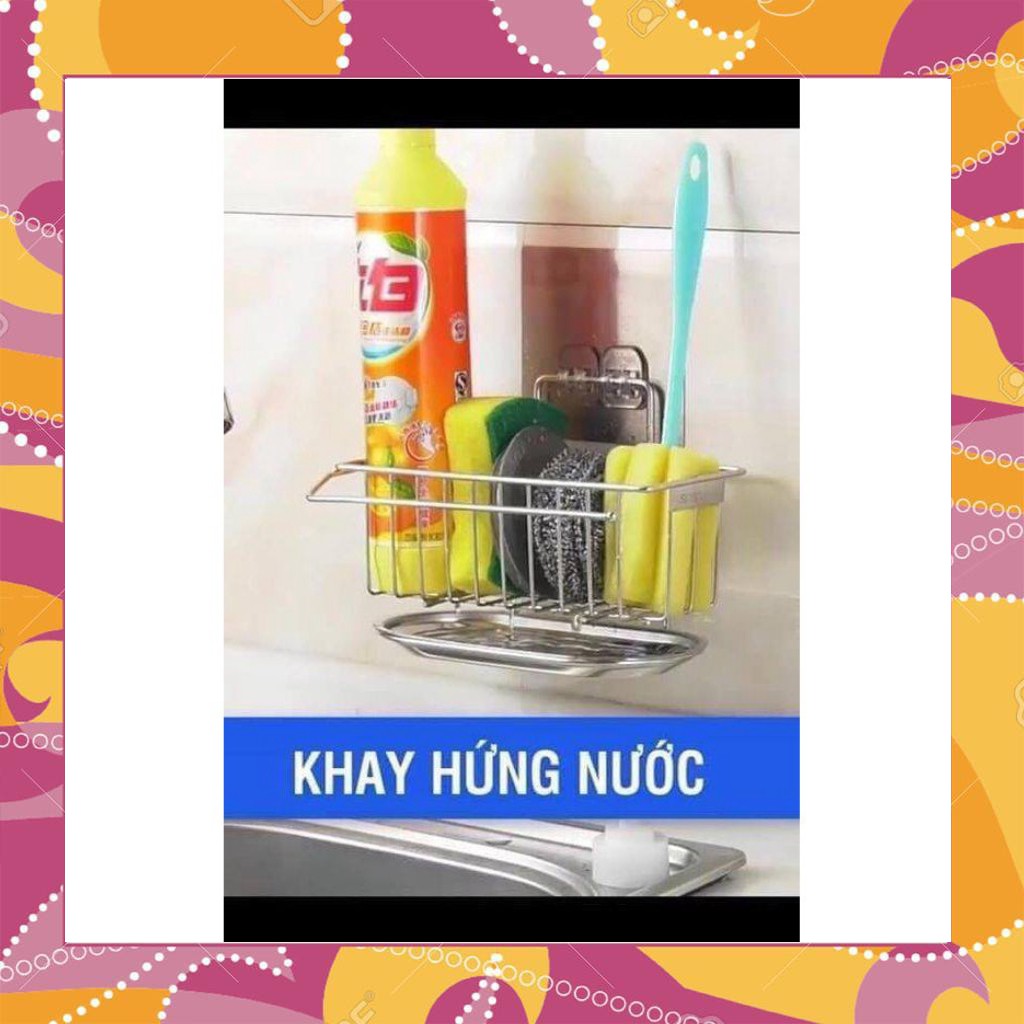 Giỏ đựng miếng rửa chén bát inox dán tường siêu chắc - kệ để đồ rửa bát có khay hứn