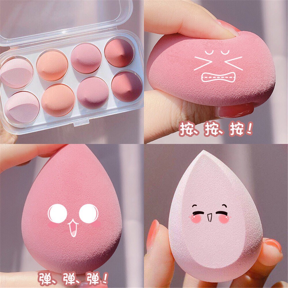 Mút Tán Nền . Set Mút Trang Điểm Make-up Thần Thánh. Bộ 8 Miếng Mút Trang Điểm Kèm Hộp Đựng Siêu Ju 🌹🌹