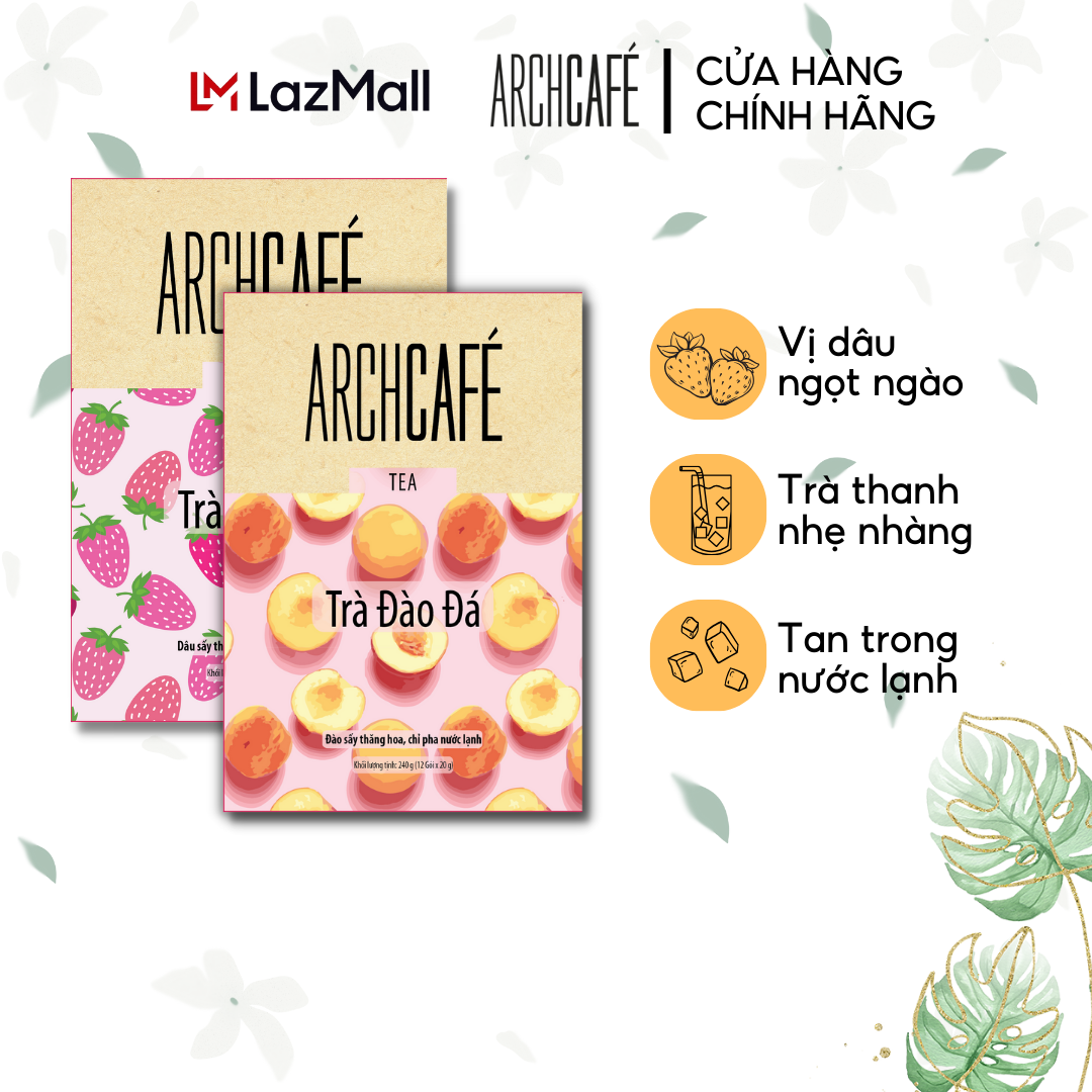 Combo 2 archcafe thanh mát: 01 trà dâu đá + 01 trà đào đá - trà trái cây hòa tan archcafé