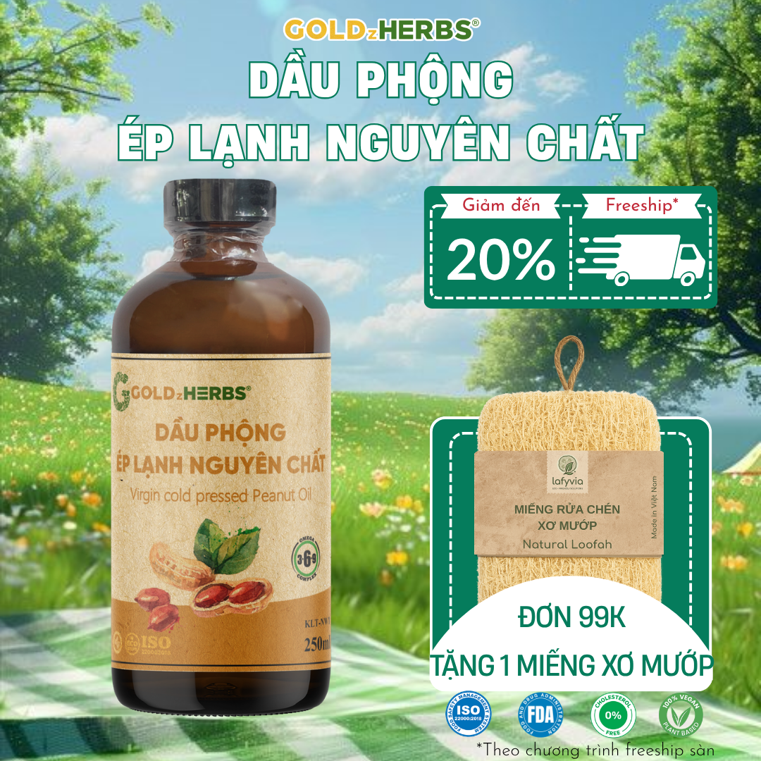 [Hàng cty] Dầu phộng ép lạnh nguyên chất GoldzHerbs - Chai 120ml/ 250ml