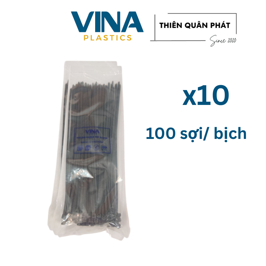 Combo 10 bịch dây rút nhựa màu đen kích thước 25 cm rộng 3.3 mm dẻo, bền