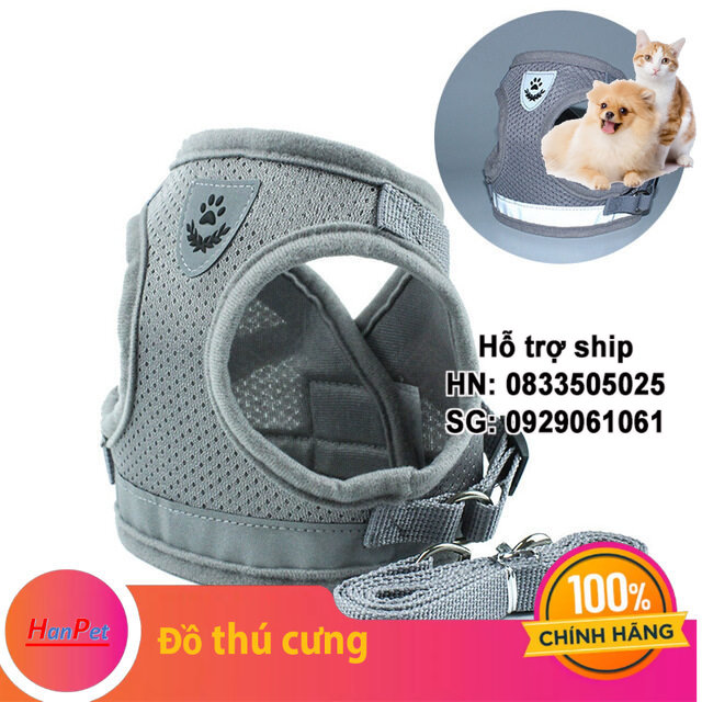 Hanpet - Bộ dây dắt chó kèm đai áo ngực loại có điều chỉnh kích thước dạng áo vest cho chó mèo