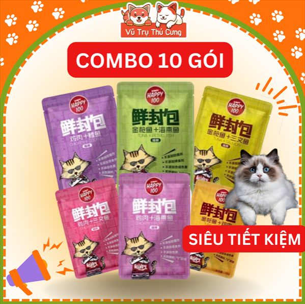 Combo 10 gói Pate Wanpy Happy 100 cho Mèo