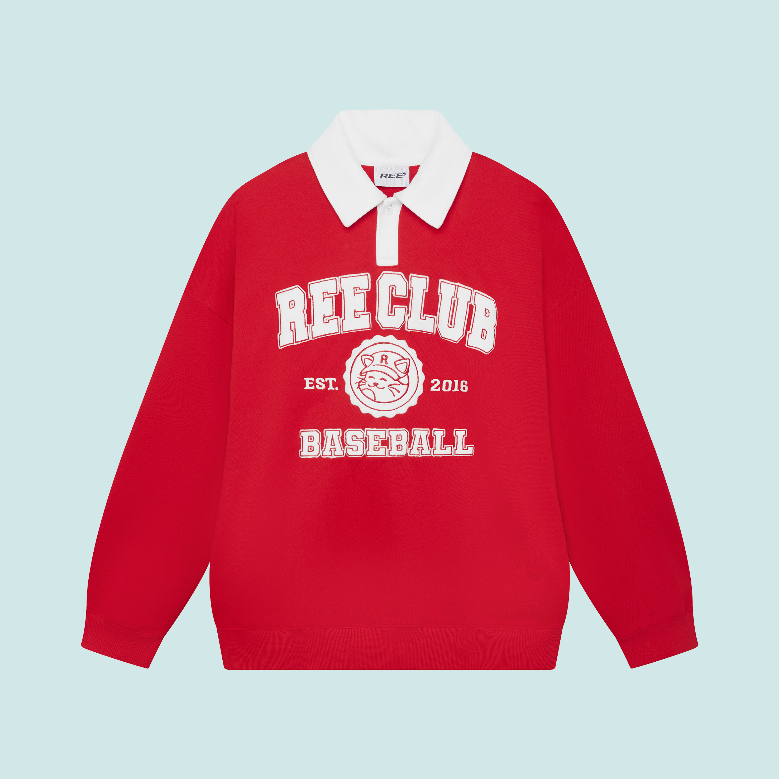 Local brand ree - áo polo sweater họa tiết thêu da lộn màu đỏ