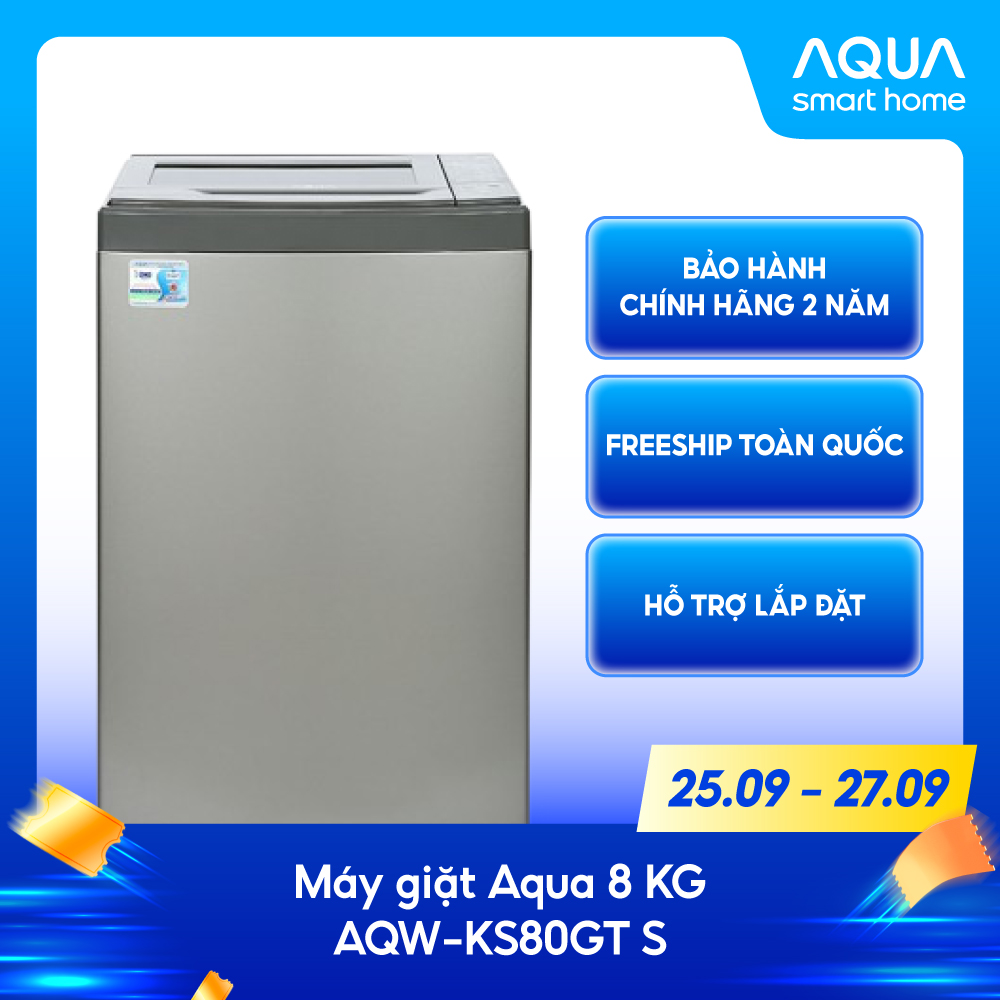 [SALE SỐC 25 - 27.09] Máy giặt cửa trên Aqua 8KG AQW-KS80GT.S - Miễn phí vận chuyển toàn quốc - Hỗ t