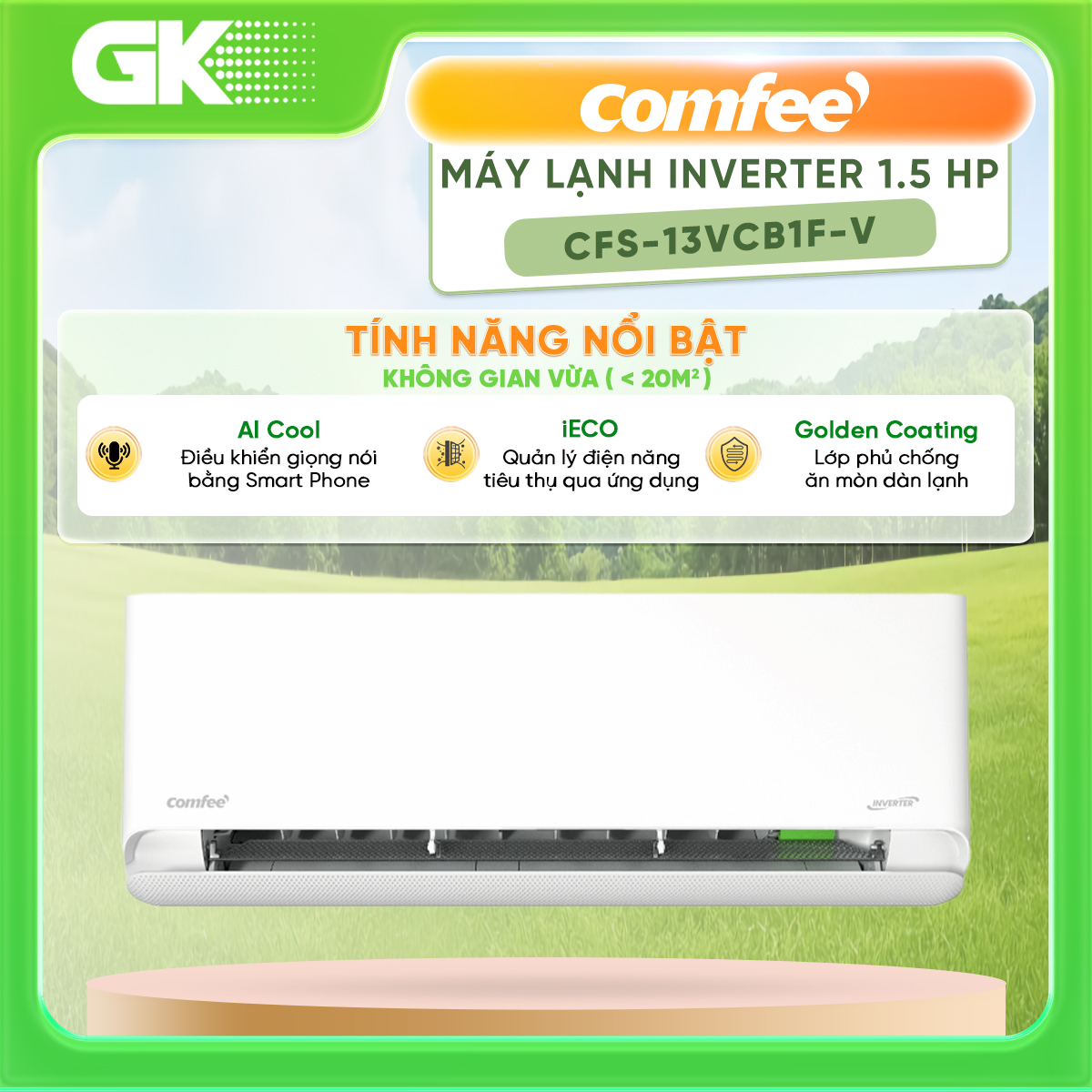 Máy lạnh Comfee Inverter 1.5 HP CFS-13VCB1 - CFS-13VCB1F-V - [HCM] [Trả Góp] - Màn hình hiển thị nhiệt độ trên dàn lạnh Điều khiển bằng điện thoại, có wifi - GIAO HÀNG TOÀN QUỐC - FREESHIP HCN