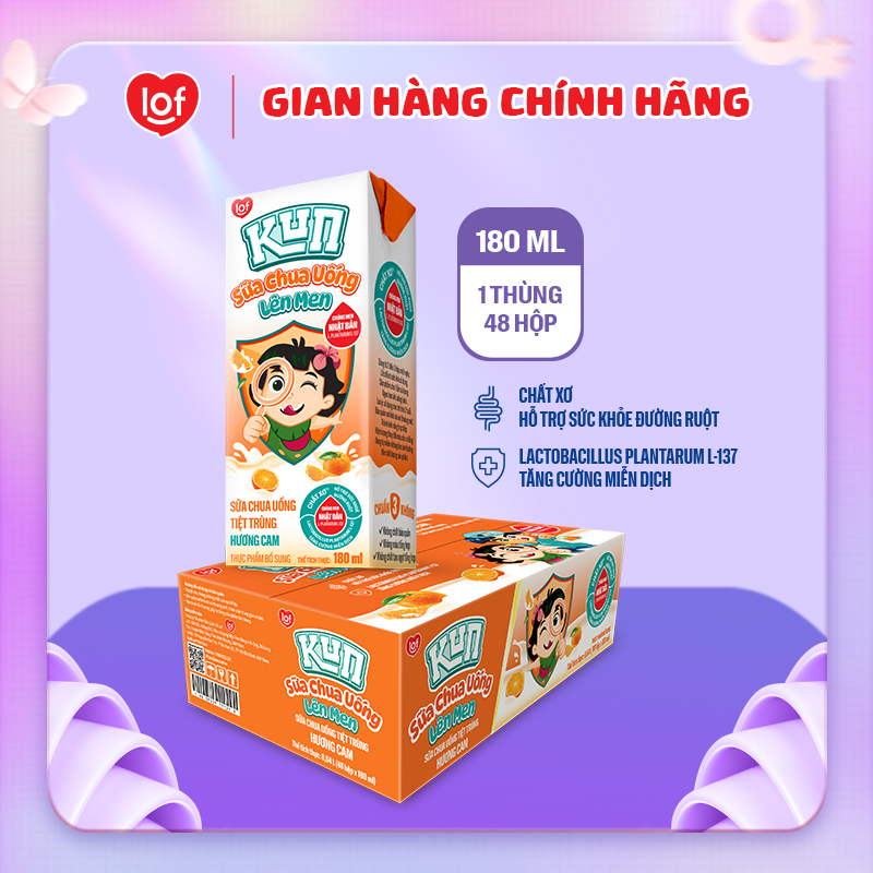 Sữa chua uống KUN vị cam thùng 48 hộp x 180ml