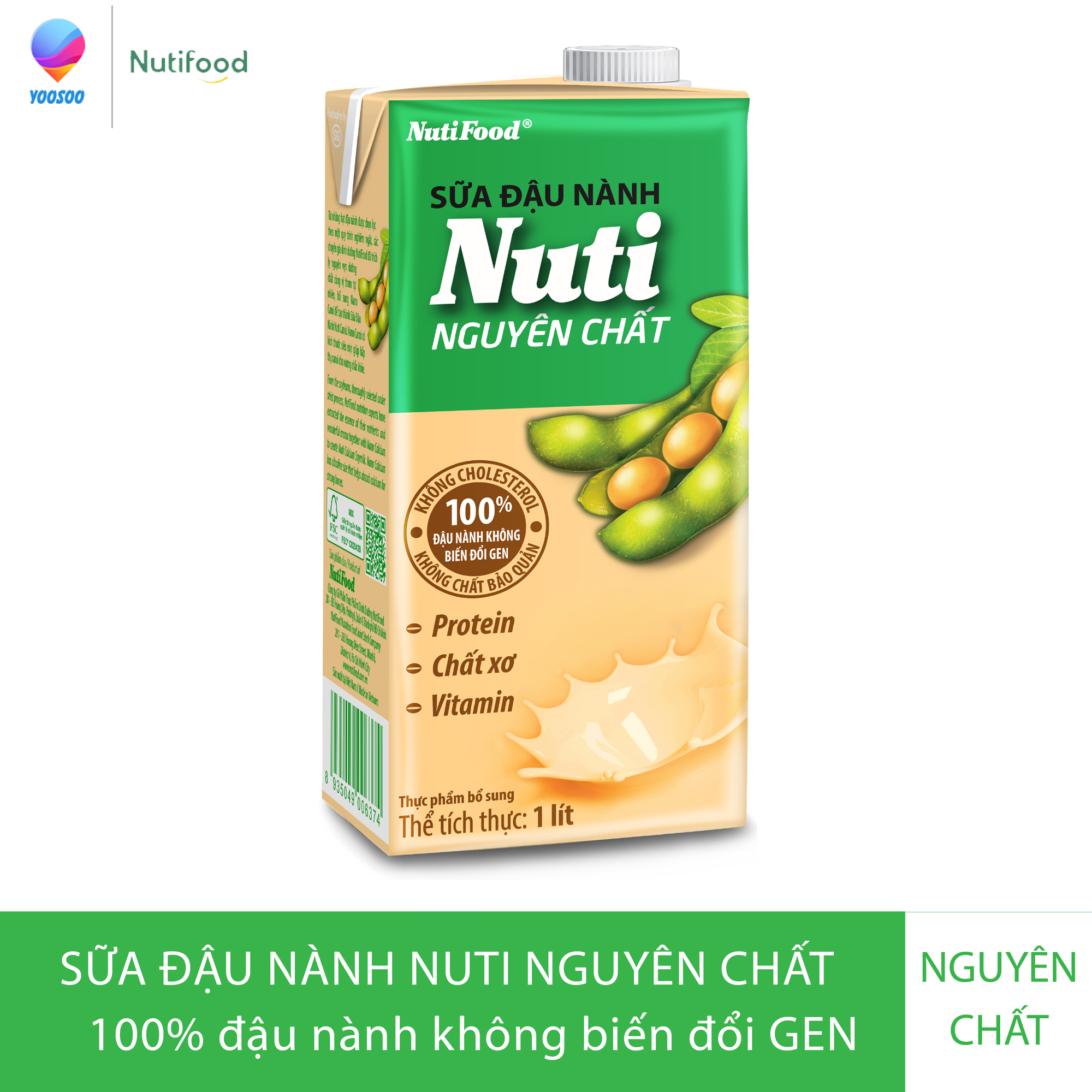 [MIỄN PHÍ SHIP ĐƠN HÀNG TỪ 49K] Hộp Sữa đậu nành Nuti Nguyên Chất Hộp 1 Lít - Thương Hiệu NUTIFOOD -YOOSOO MALL