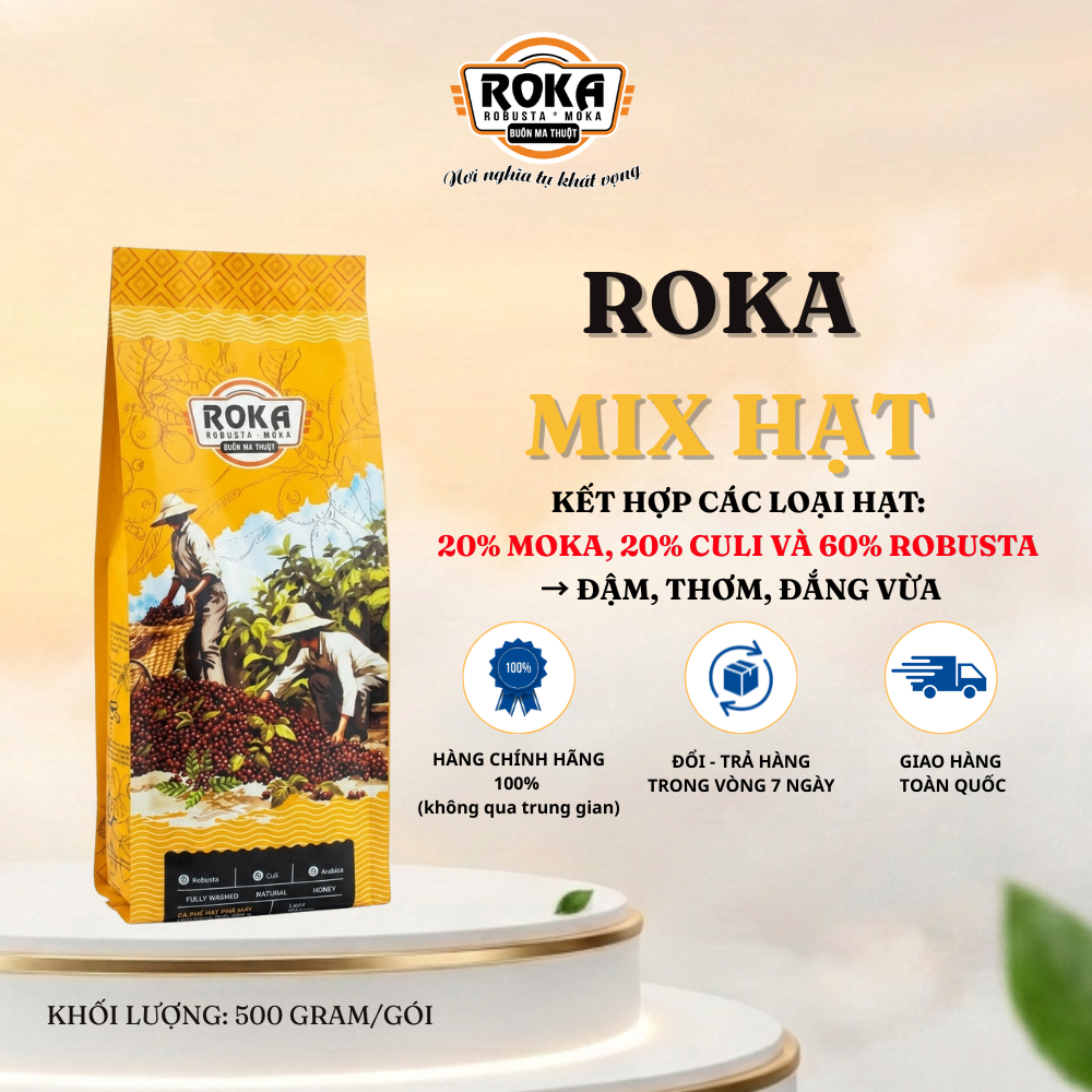 CÀ PHÊ HẠT ROKA MIX HẠT - BLEND ROBUSTA MOKA CULI, ĐẬM VỊ, THƠM NGON, PHA MÁY ESPRESSO