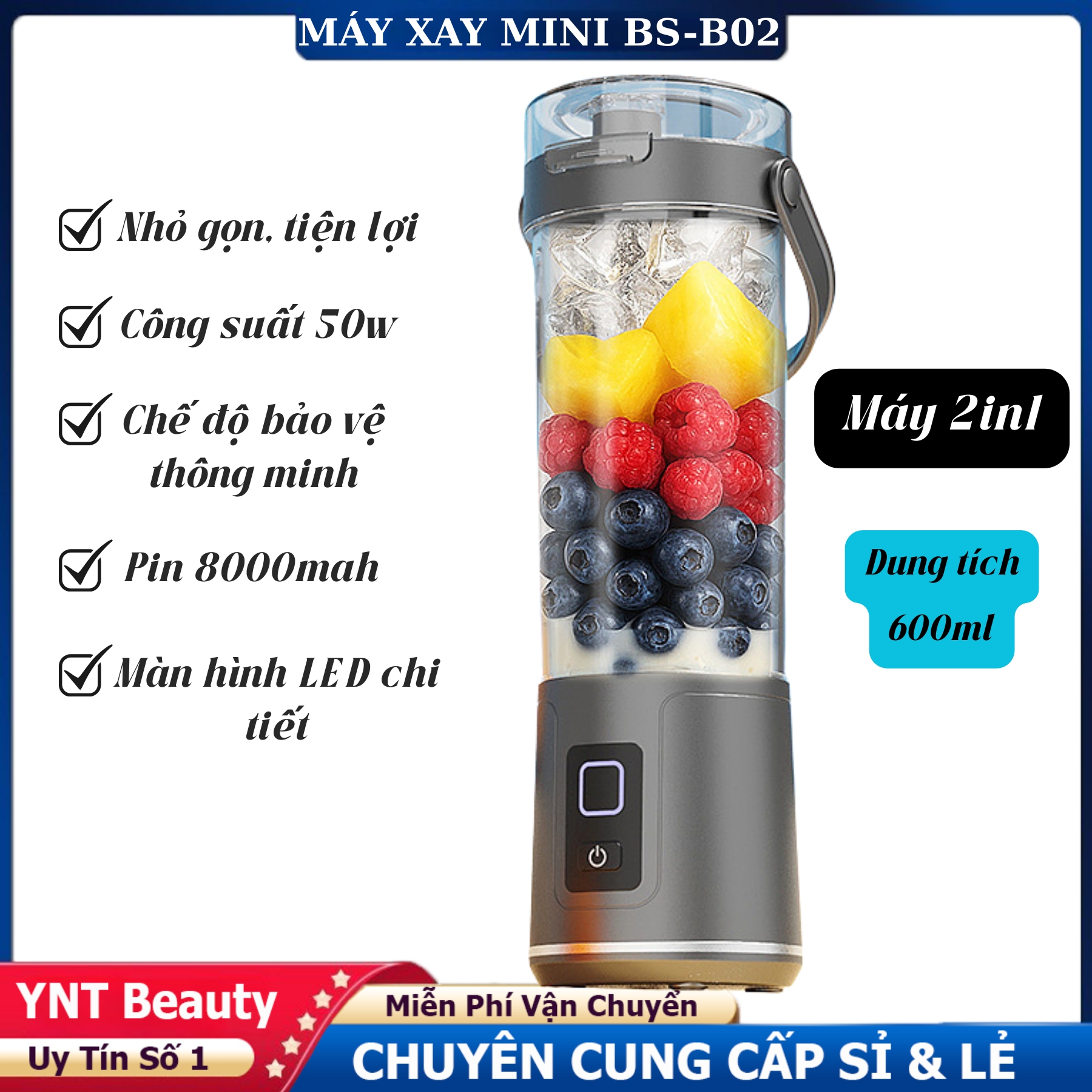 Máy Xay Sinh Tố Mini BS-B02 Không Dây – Cốc Xay Hoa Quả Cầm Tay, Sạc USB, Gọn Nhẹ Dễ Mang Theo