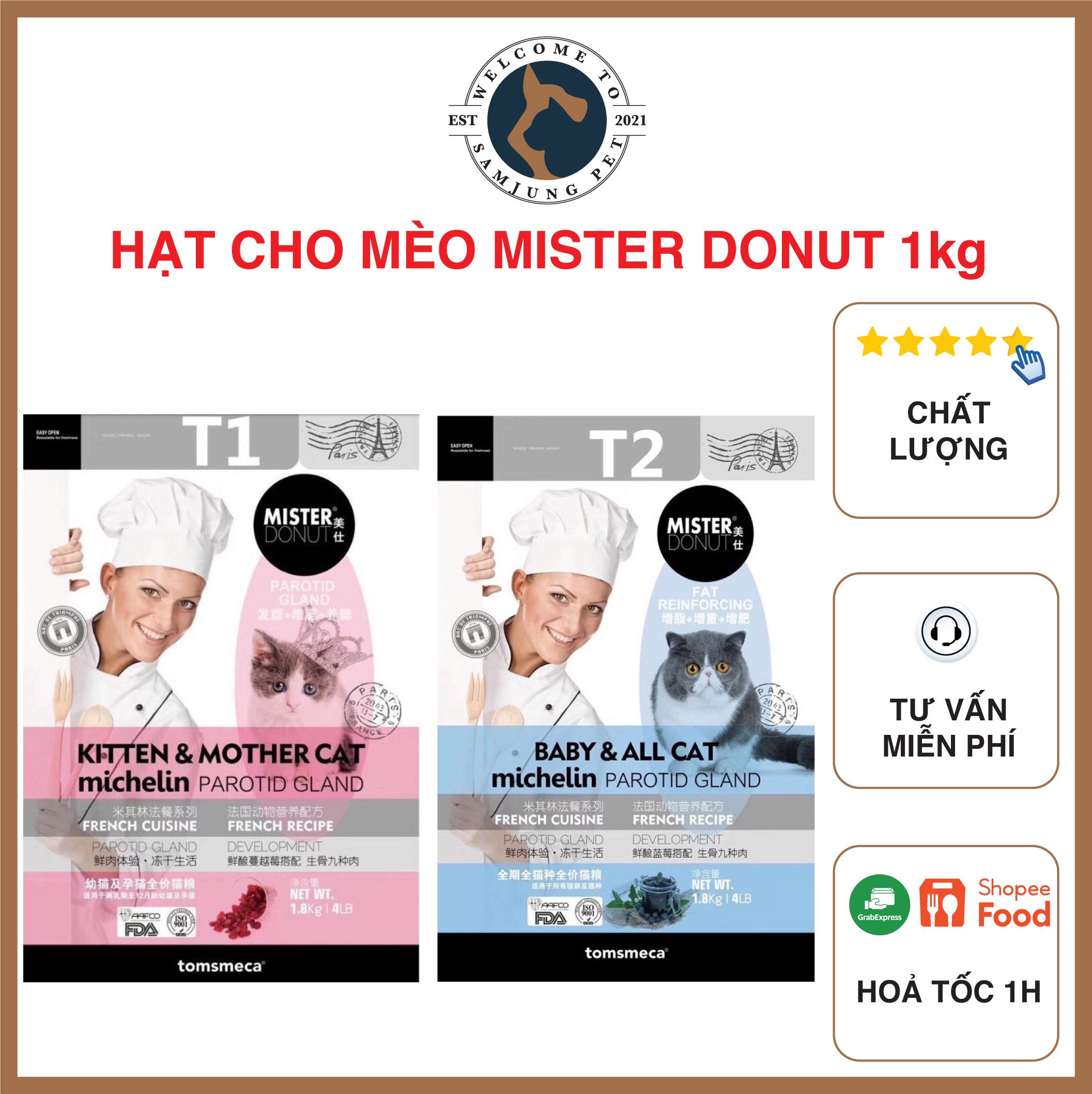 Hạt trộn khô cao cấp cho mèo Mister Donut T1 T2 mọi lứa tuổi - SamJung Pets