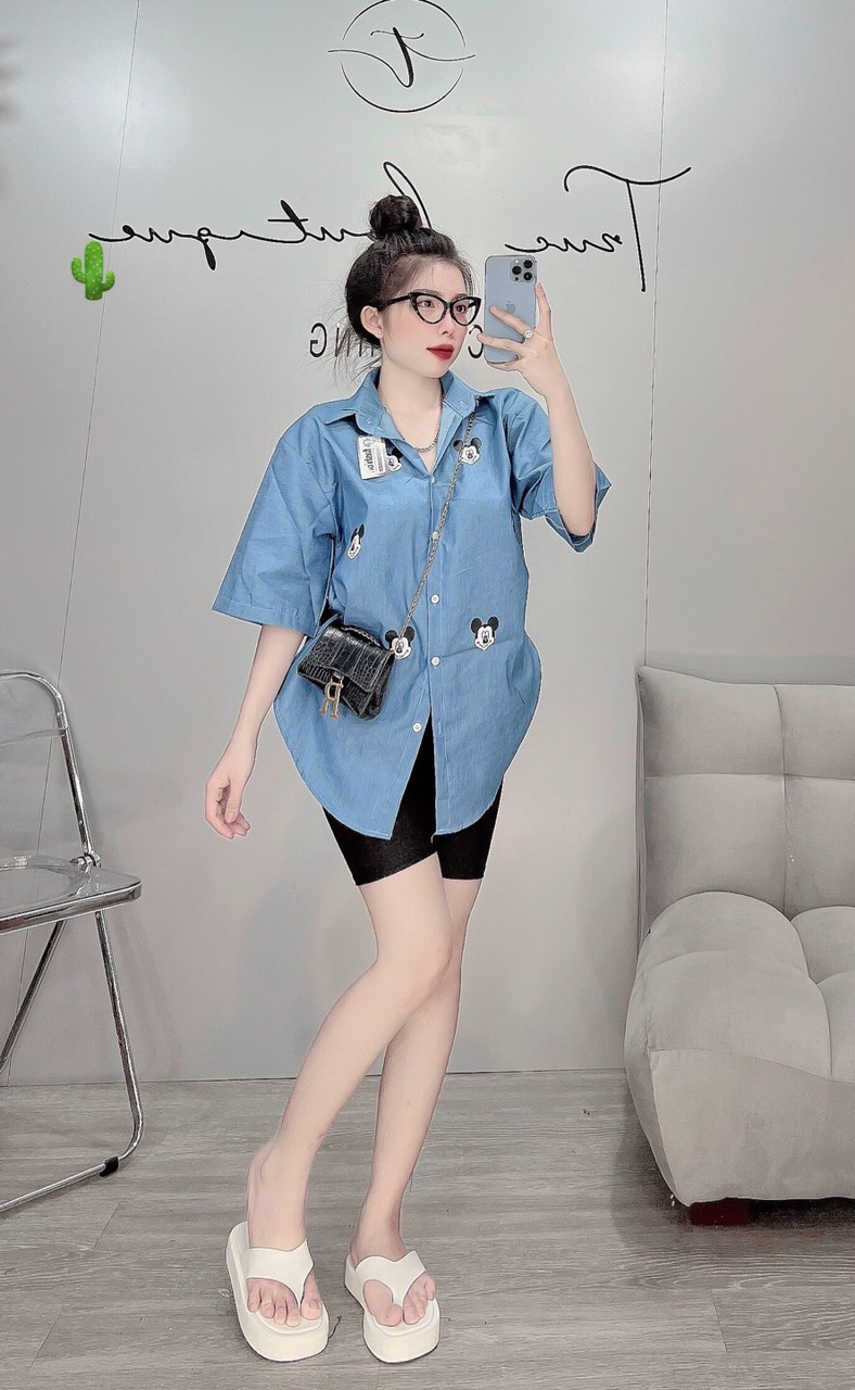 Áo sơ mi jean chất vải mềm mịn kiểu dáng siêu xinh form dưới 55kg, azura fashion