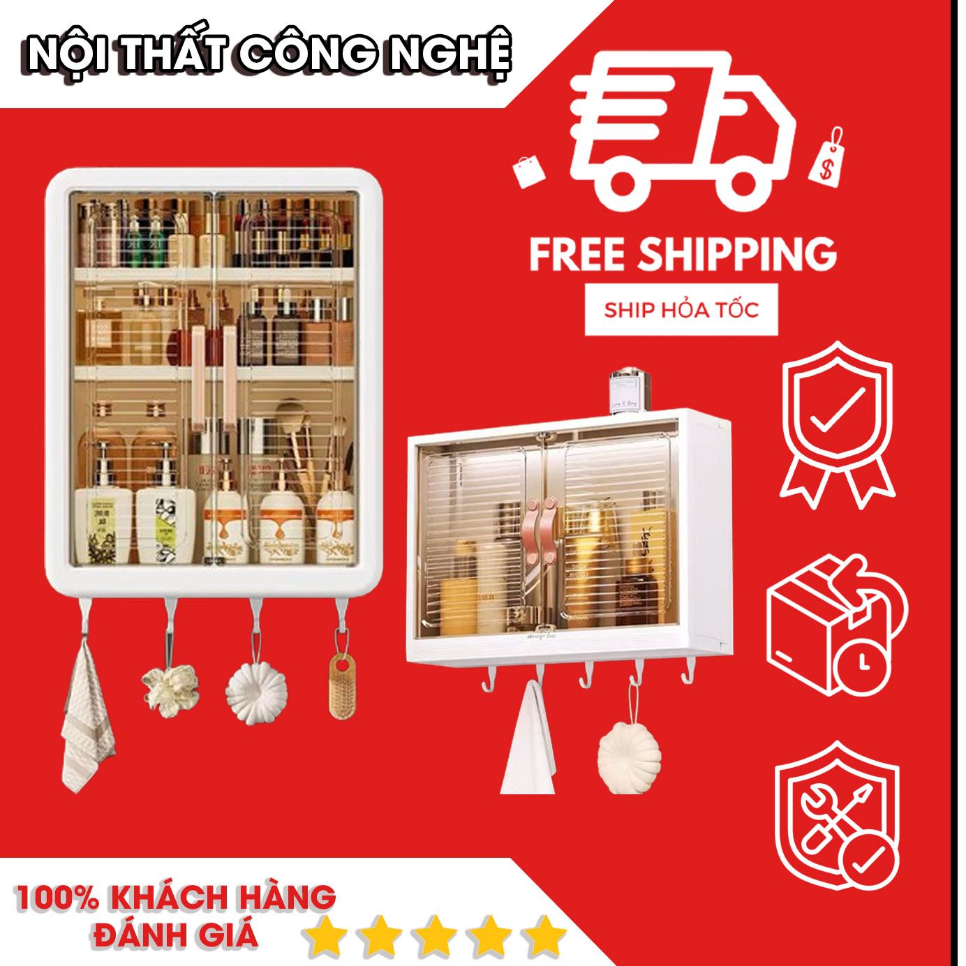 Hộp đựng đồ nhà tắm treo tường không cần khoan, tủ đựng mỹ phẩm nhà tắm