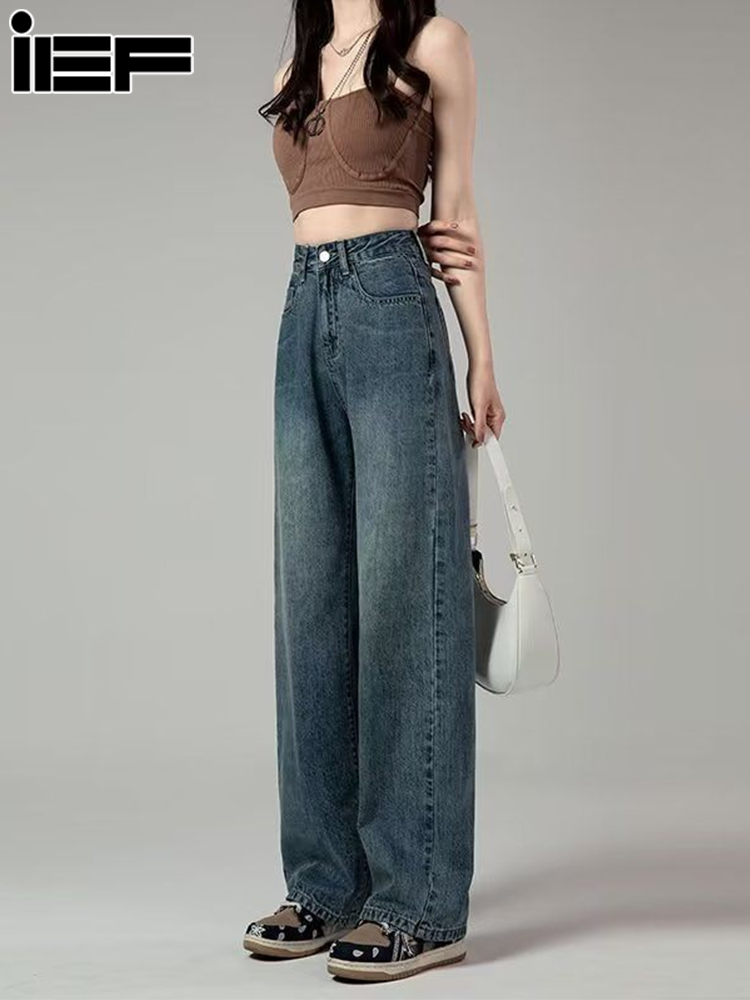 IEF new retro style women's wide leg jeans versatile straight pants women's wide leg pants high waist women's pants blue pants, 2024