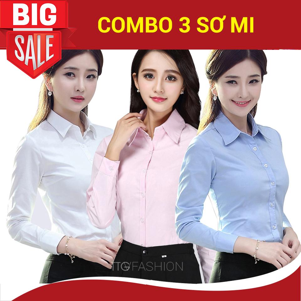 Combo 3 sơ mi (NỮ TRẮNG  + NỮ HỒNG PHẤN + NỮ XANH NHẠT)