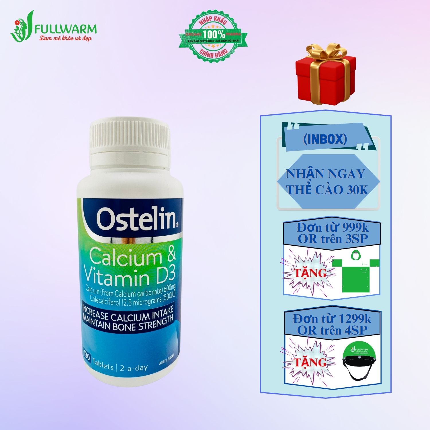 Viên uống Ostelin Vitamin D&Calcium cho bà bầu, xuất xứ ÚC, 130 viên ( mẫu mới)