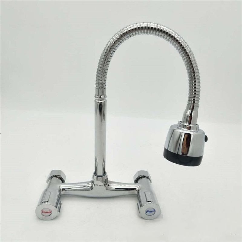 Vòi rửa chén bát nóng lạnh gắn tường van khóa kép mạ Crom sáng bóng