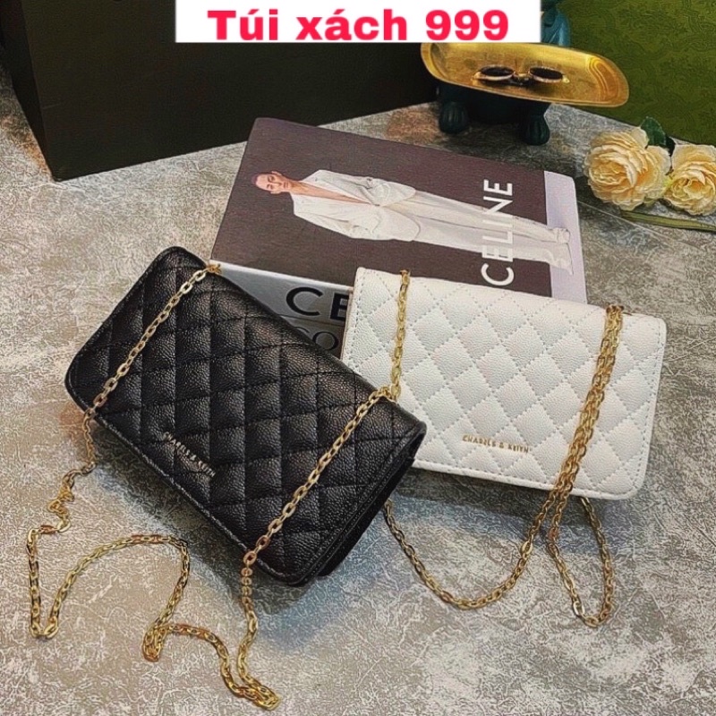 Túi kẹp nách dây xích nữ, túi xách dáng ngang size 20cm chất da hạt gạo cao cấp