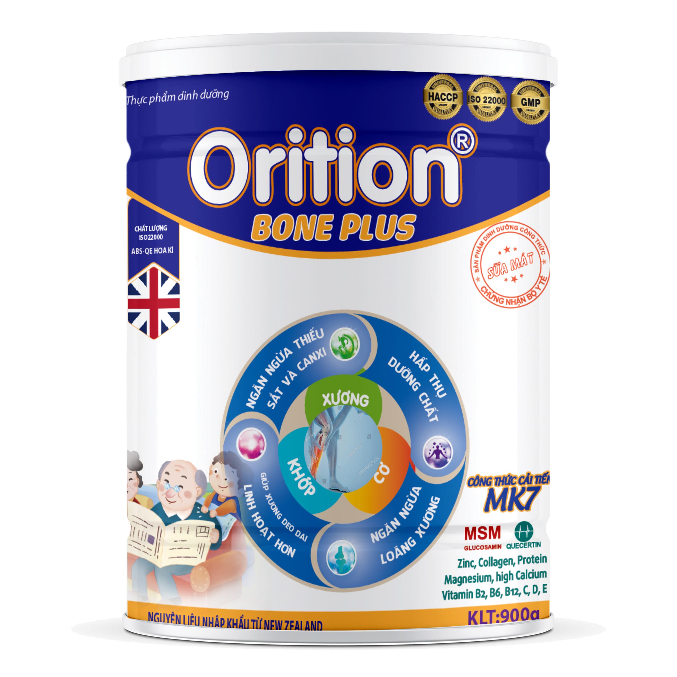 Sữa bột orition bone plus giúp xương khớp chắc khỏe- dành cho người lớn tuổi, người hay nhức mỏi cơ xương khớp- 900g