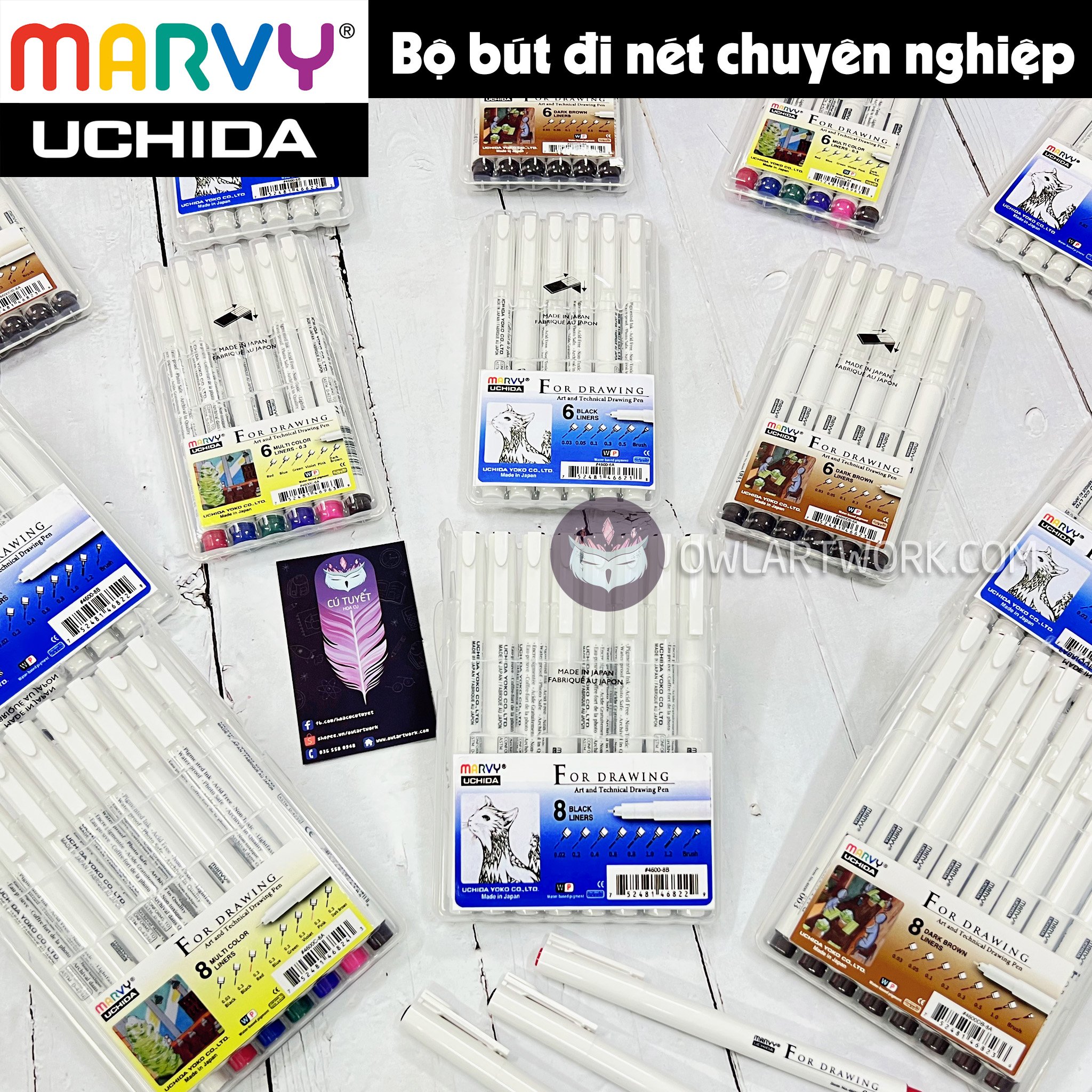 [CÚ TUYẾT] Bộ 6/8 Bút Line MARVY UCHIDA Đi Nét Chuyên Nghiệp