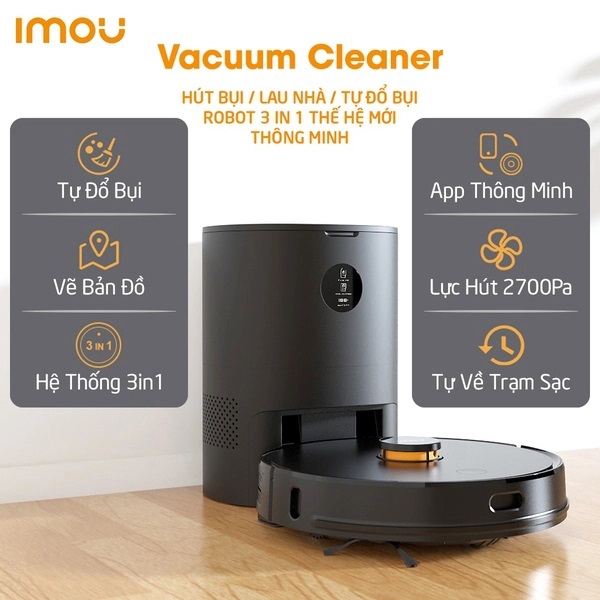 Robot imou hút bụi thông minh l tự đỗ rác - vacuum cleaner rv-l11-a - lực hut 2700pa, tự động đi đỗ rác