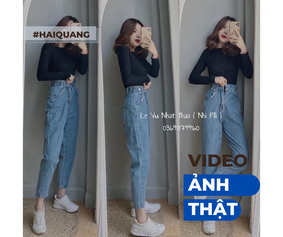Quần Baggy Jean Trơn Cạp Cao Quảng Châu Msha