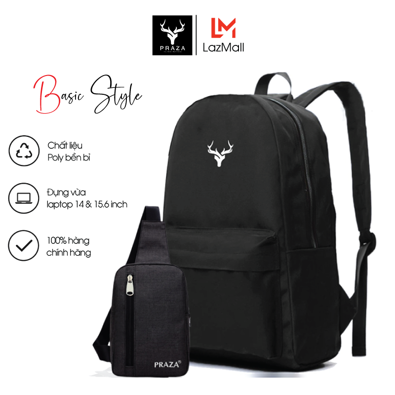 Combo Balo Laptop, Balo Thiết Kế Tinh Tế, Balo Thời Trang Và Túi Đeo Chéo Tiện Ích PRAZA - BL140DC095 (Đen)