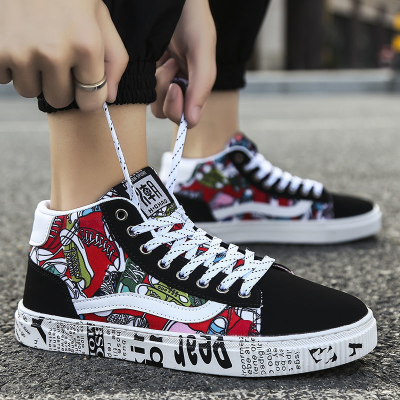 Giày Thể Thao Cao Cổ Cho Nam, Giày Chạy, Giày Trượt Ván Thường Ngày Bằng Vải Canvas