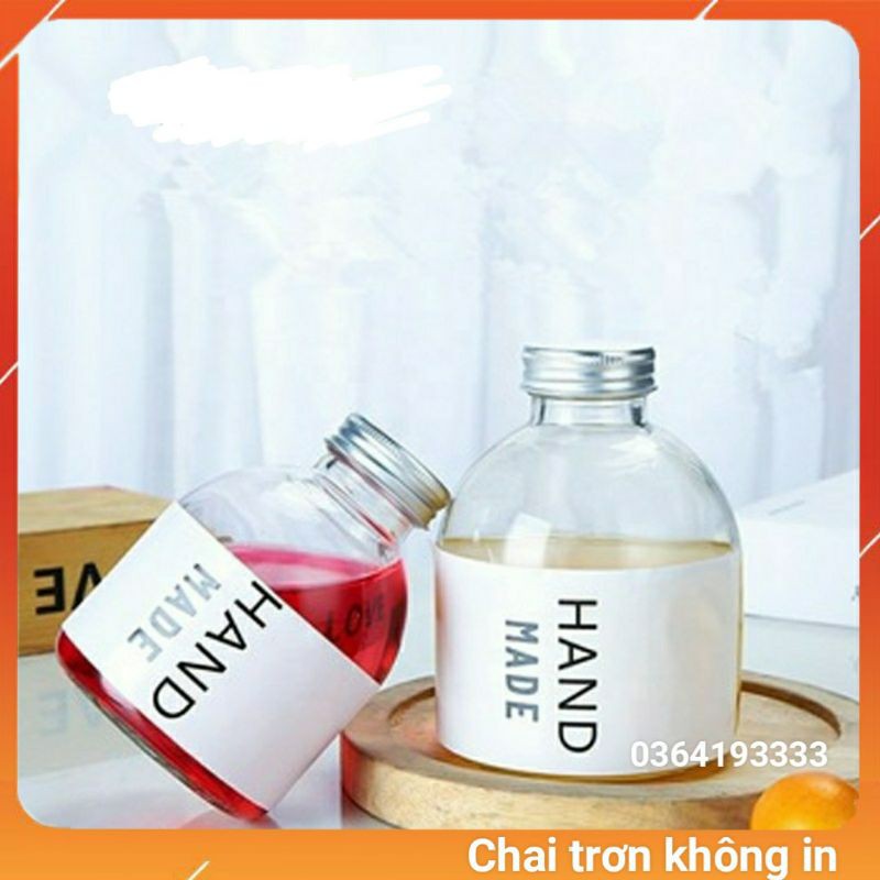 Chai thủy tinh 350ml tròn bầu lùn nắp bạc chống tràn