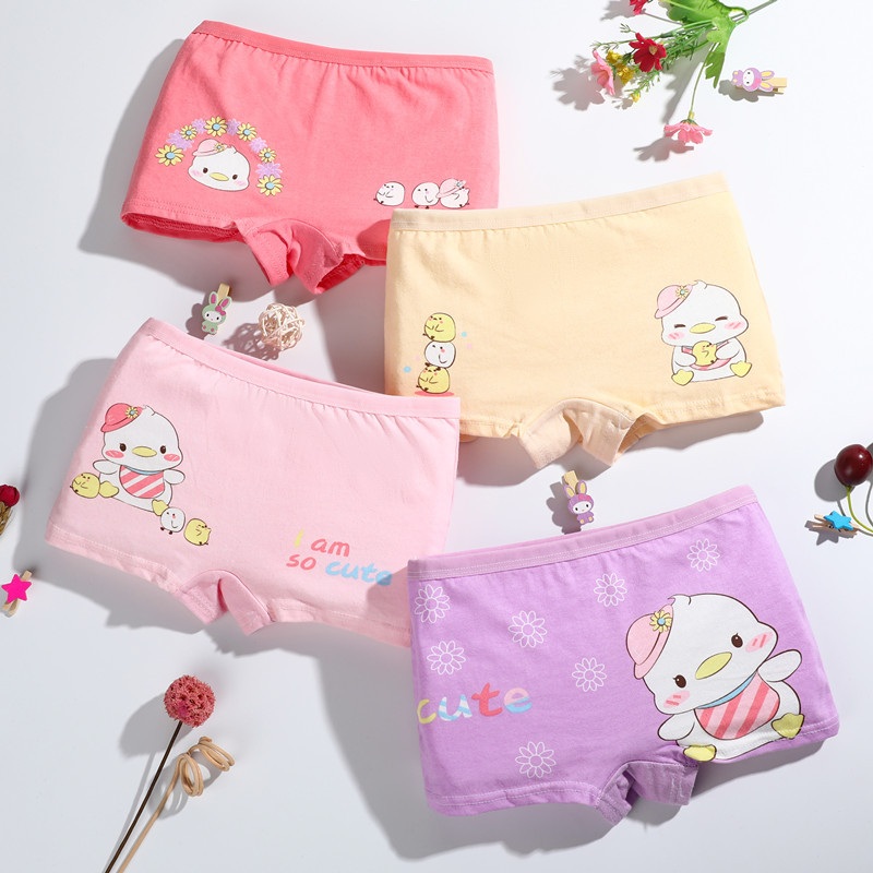 Set 4 quần chip bé gái, Quần chip đùi cotton cao cấp cho bé 2-12 tuổi hình hươu cao cổ đủ màu sắc tươi vui BBShine – C017