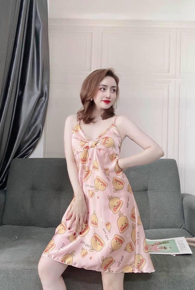 Đầm satin vịt con dễ thương có mút, satin xịn mặc rất mát - xưởng nhà tự may - đầm satin vịt con