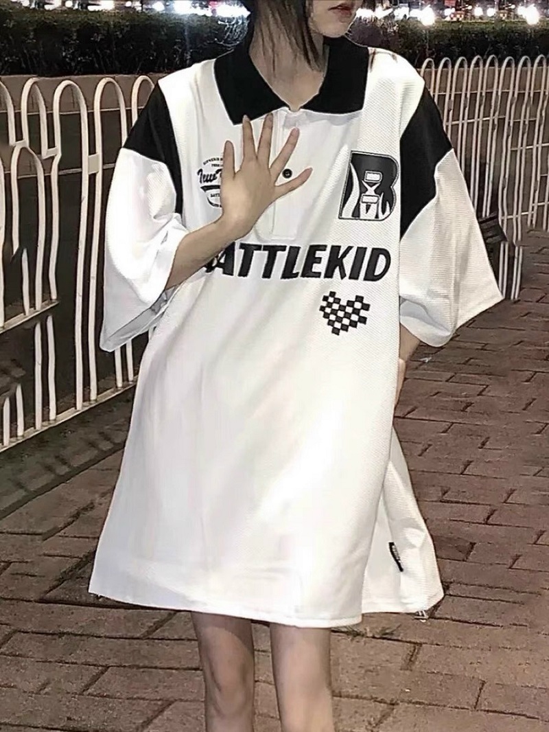 Áo thun form rộng tay lỡ cổ polo phối màu siêu hot polemeok - saigon fashion